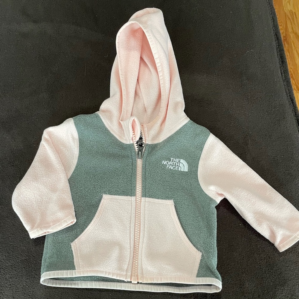 Pink and grey fleece zip up for baby, 0-3 months